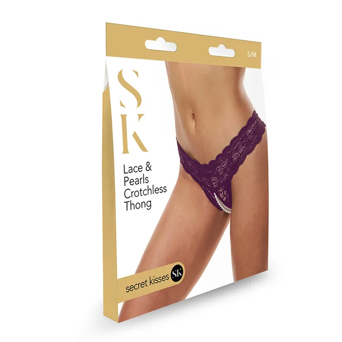 Teddies And Bodies | Secret Kisses Secret Kisses Lace & Pearls Crotchless Thong - Purple - S/M Size Teddies And Bodies | Secret Kisses Secret Kisses Lace & Pearls Crotchless Thong - Purple - S/M Size