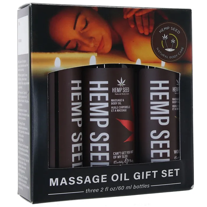 Couples | Hemp Seed Massage Oil Holiday Gift Set in 2oz/60mL x 3 - Earthly Body Couples | Hemp Seed Massage Oil Holiday Gift Set in 2oz/60mL x 3 - Earthly Body