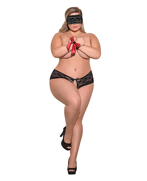 Anal Magic Moments Intl Plus Size Love Bondage Black Split Back Lace Booty Short Set Anal Magic Moments Intl Plus Size Love Bondage Black Split Back Lace Booty Short Set