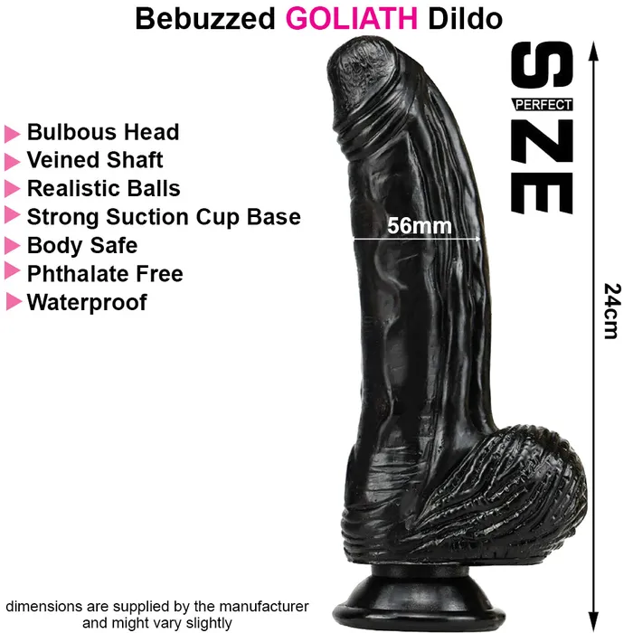 BeBuZZed Dildos Bebuzzed Goliath 95 Large Fat Dildo Veined Black BeBuZZed Dildos Bebuzzed Goliath 95 Large Fat Dildo Veined Black
