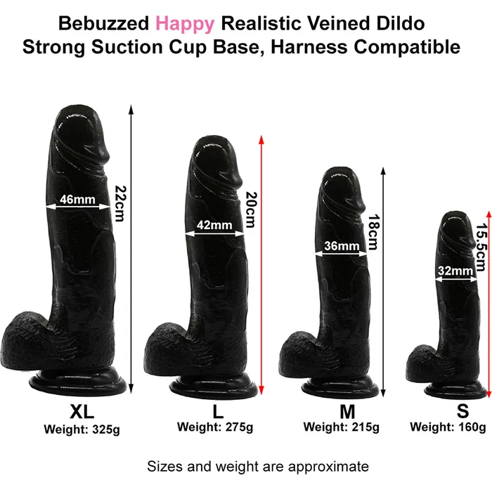 BeBuZZed Female Sex Toys Bebuzzed Happy 8 Realistic Dildo Veined Balls Suction Cup Black BeBuZZed Female Sex Toys Bebuzzed Happy 8 Realistic Dildo Veined Balls Suction Cup Black