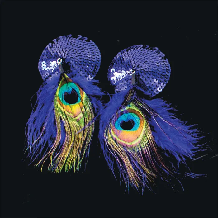 Bijoux de Nip Vibrators Bijoux de Nip Round Blue Sequin Pasties w Feathers Bijoux de Nip Vibrators Bijoux de Nip Round Blue Sequin Pasties w Feathers