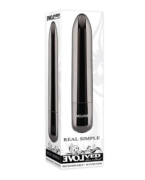 Evolved Novelties INC Vibrators Real Simple Rechargeable Bullet Black Chrome Evolved Novelties INC Vibrators Real Simple Rechargeable Bullet Black Chrome
