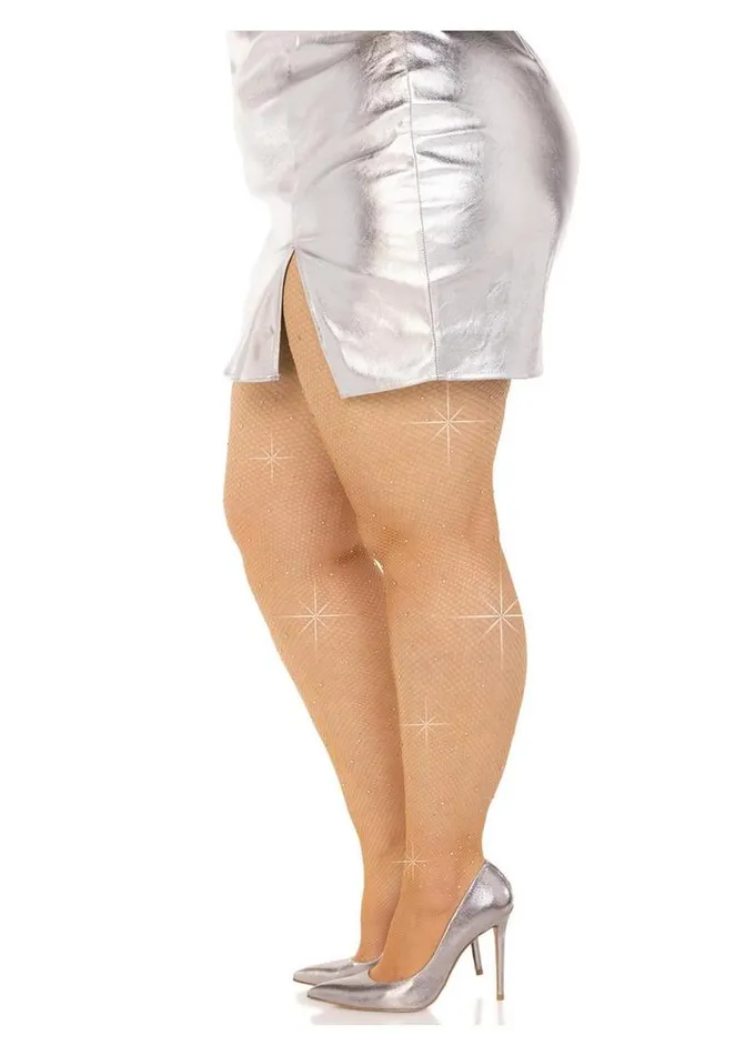 Leg Avenue Male Sex Toys Leg Avenue Fishnet Crystalized Tights with Multi Sized Iridescent Rhinestones