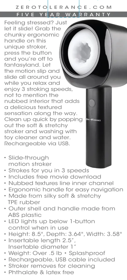 Male Sex Toys Zero Tolerance Let It Slide Slide Through Motion Stroker