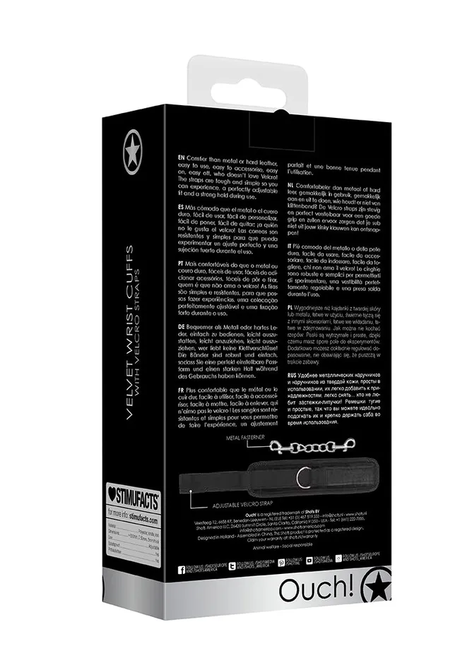 Shots America Male Sex Toys Velvet Velcro Adjustable Handcuffs